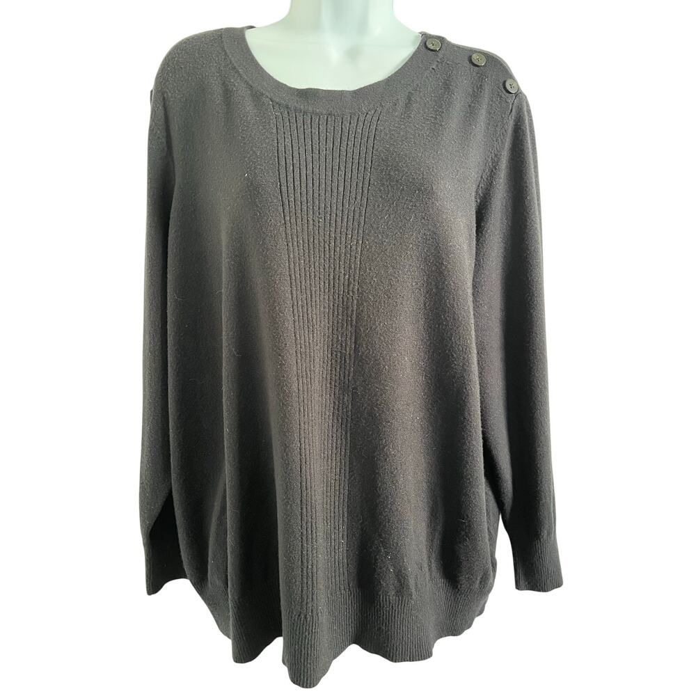 Liz Claiborne BLACK Knit Sweater Button Shoulder Detail Size 1X